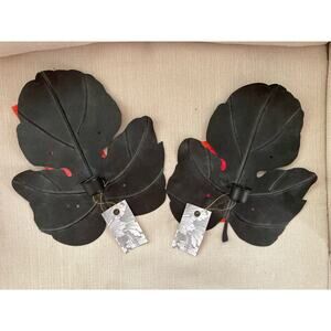 NWT Pair Bliss Studio Sconce Davide Black Monstera Leaf Wall Candle Holders